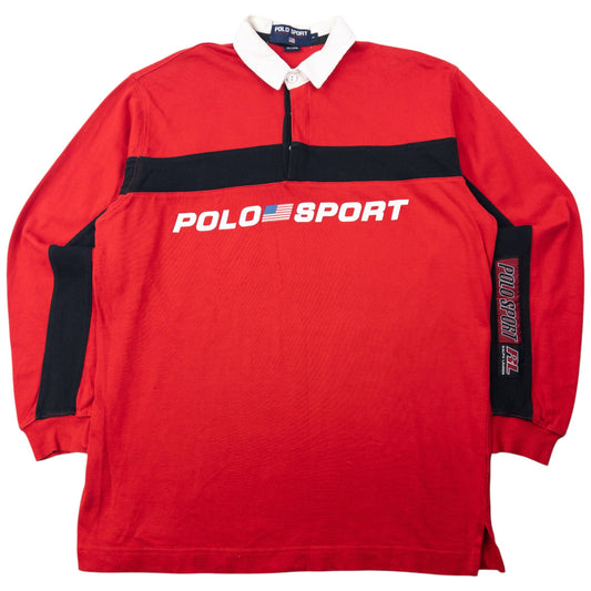 Vintage 90s Polo Sport Ralph Lauren Long Sleeve Rugby Polo Shirt Size L | Large, Black