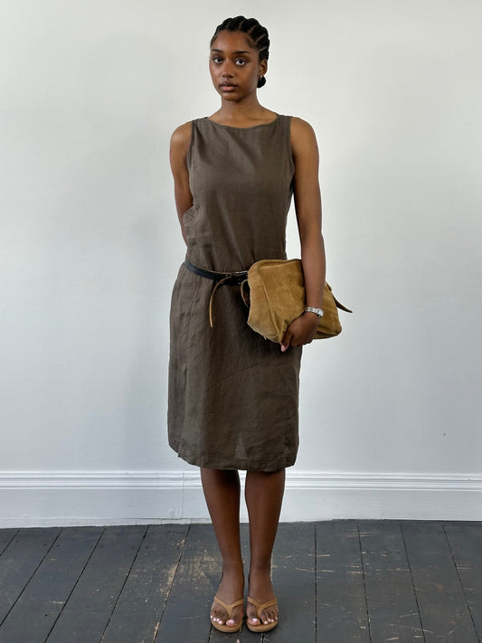 Armani Jeans 1990s Pure Linen Midi Sleeveless Dress - M