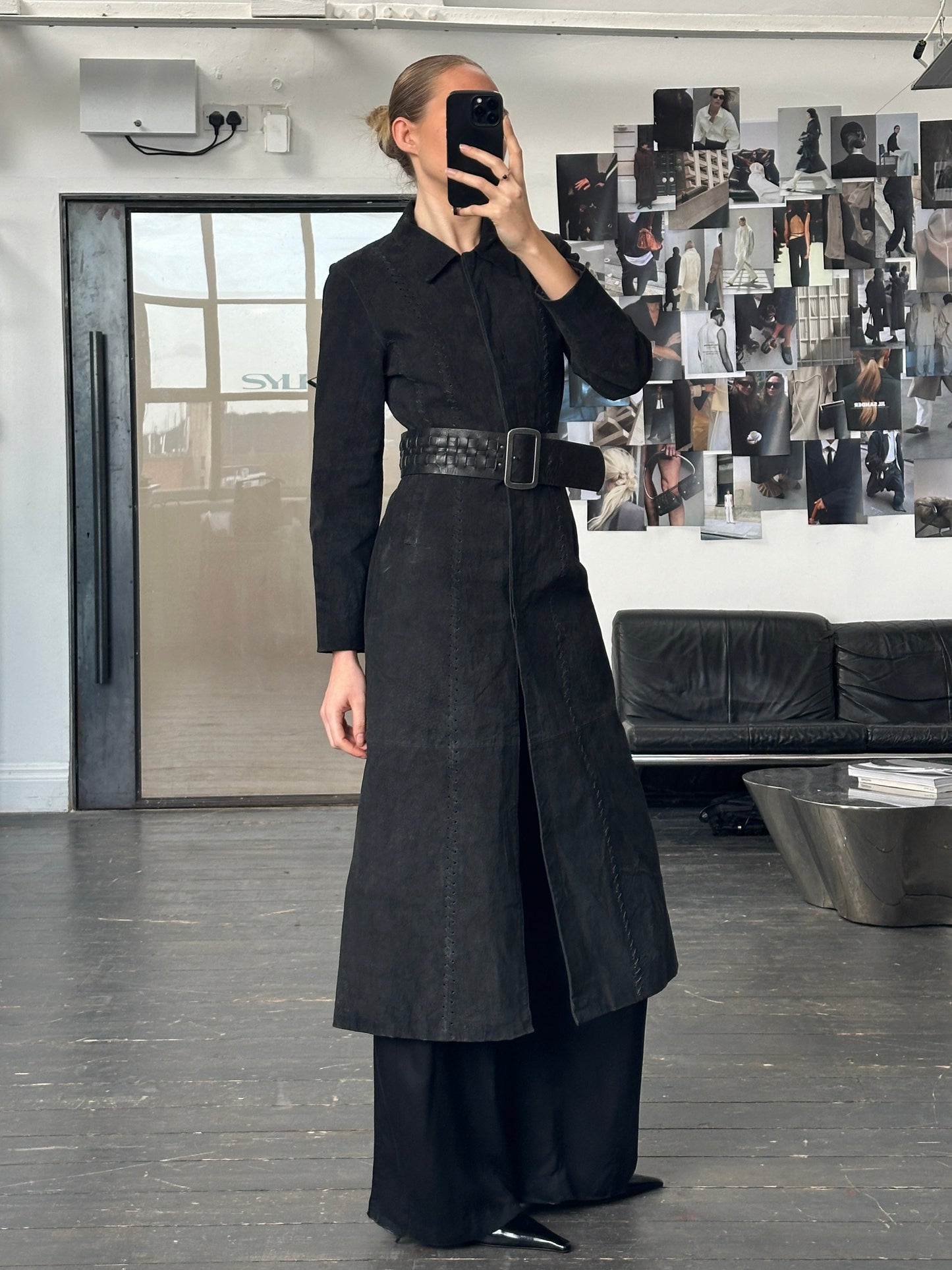 Vintage 1990s Square Buckle Woven Leather Belt - W31-35