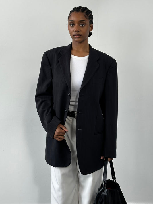 Armani Collezioni 2000s Pure Wool Stripe Single Breasted Blazer - 42R/XL