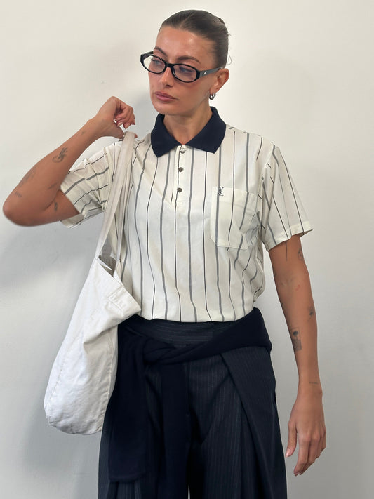 Yves Saint Laurent 1990s Pure Silk Stripe Polo Shirt - M