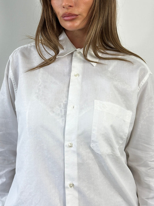 Christian Dior Monsieur Paris 1990s Cotton Textured Logo Shirt - M/L