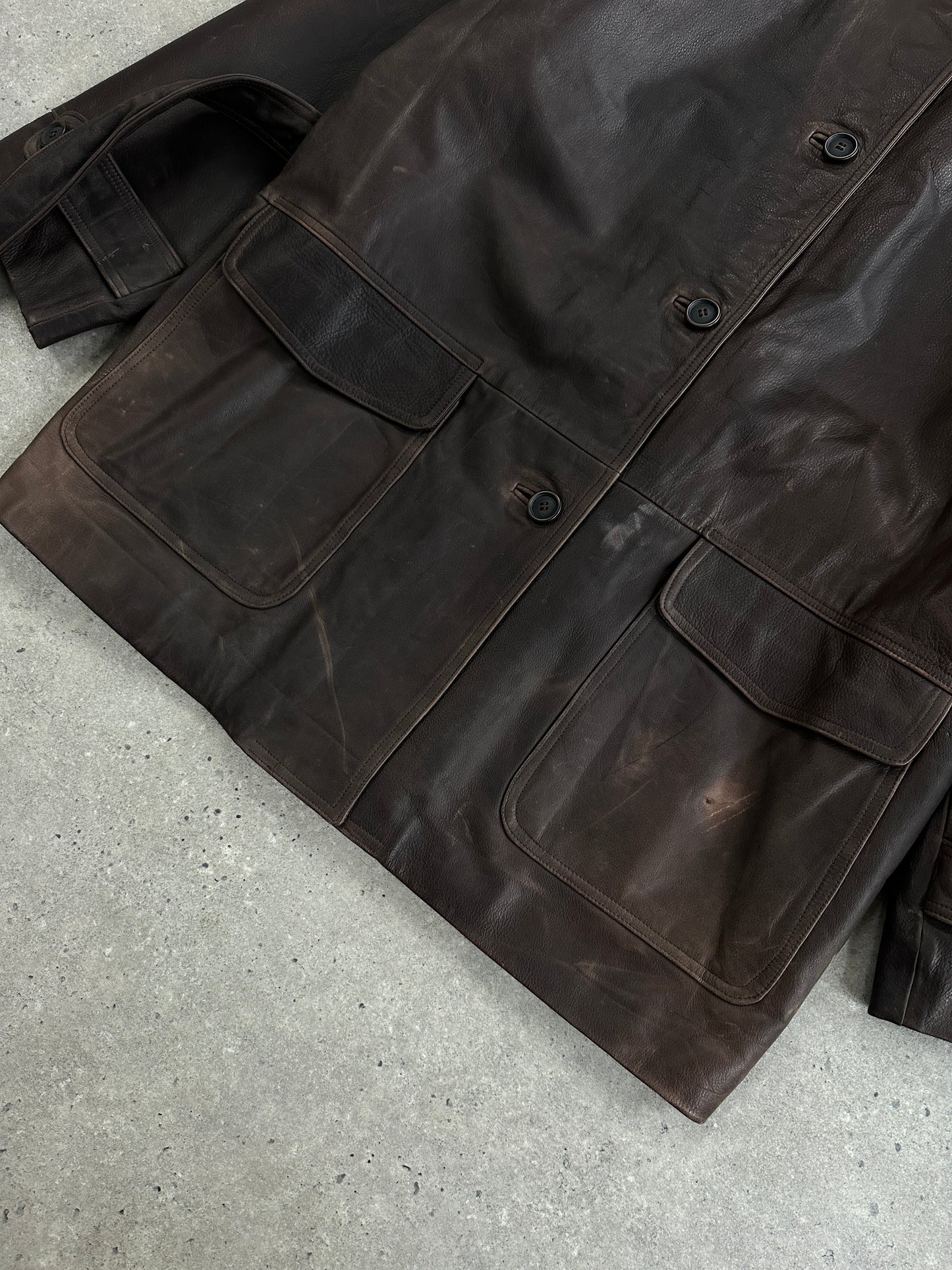 Italian Vintage 1990s Aged Belted Leather Jacket - XL