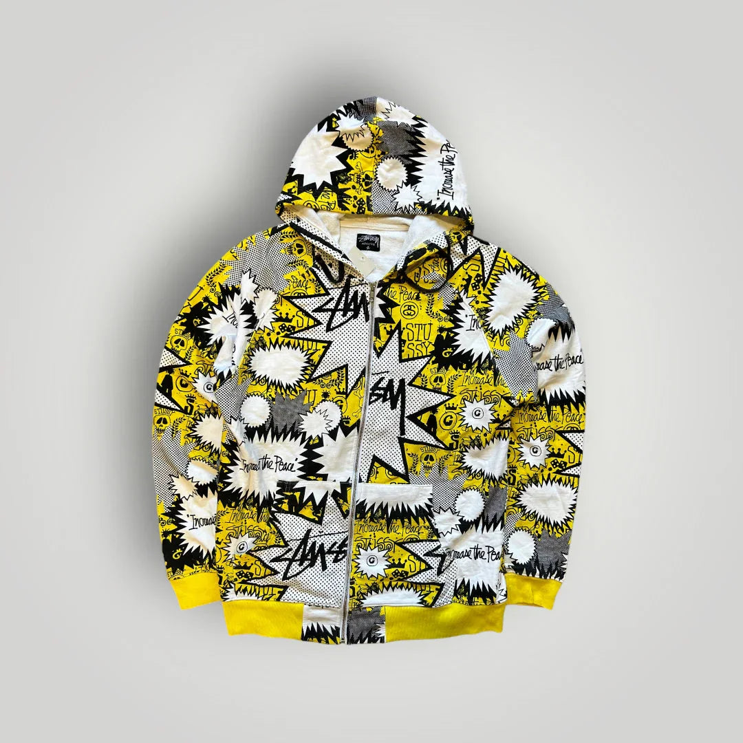 Stüssy 'Increase The Peace' Graffiti Zip Up Hoodie L