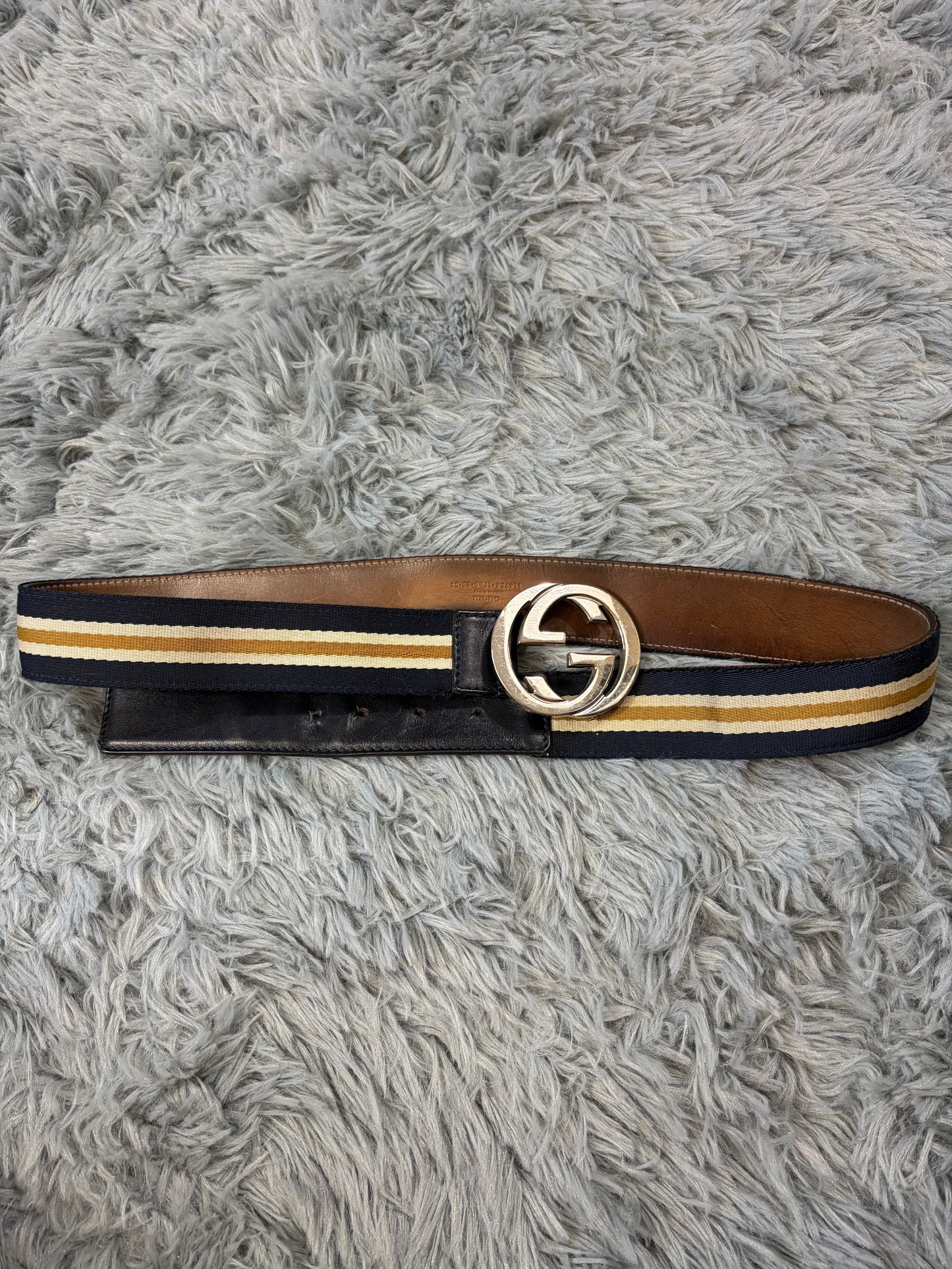 Gucci by Tom Ford 00’s Metal GG Canvas Web Logo Striped Belt | O/S, Blue
