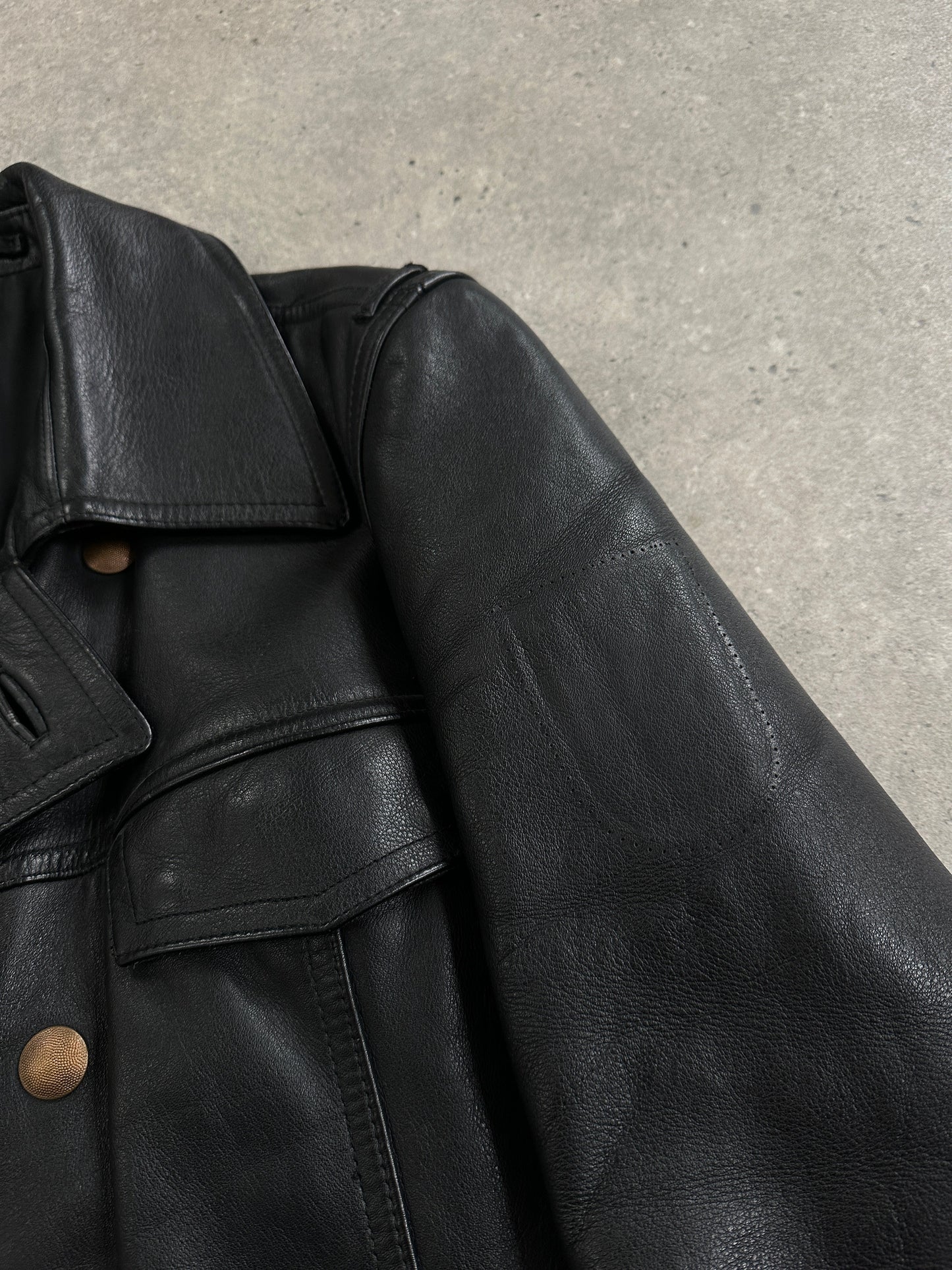 Vintage 1980s Double Breasted Military Leather Jacket - M/L