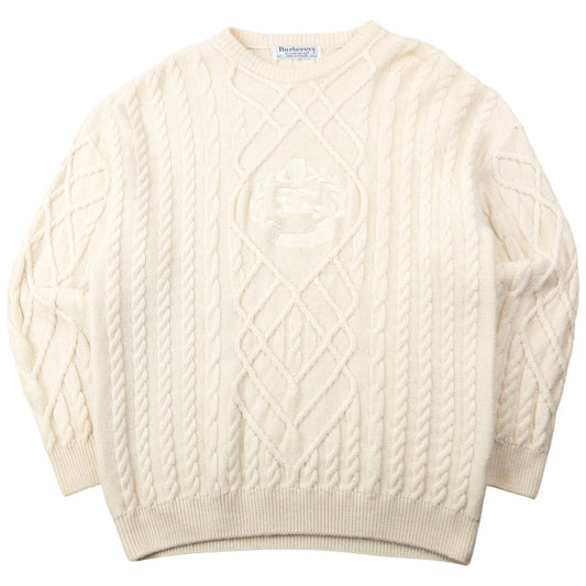 Vintage 90s Burberry Embroidered Wool Knit Jumper Size L | Large, Cream