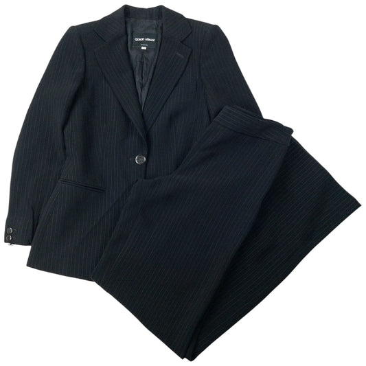 Vintage 90s Giorgio Armani Pinstripe Jacket & Trousers Suit Set Womens Size M | Medium, Black