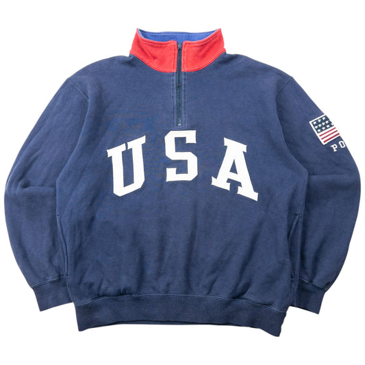 Vintage 90s Polo Ralph Lauren USA Q Zip Sweatshirt Size XS | XS, Navy
