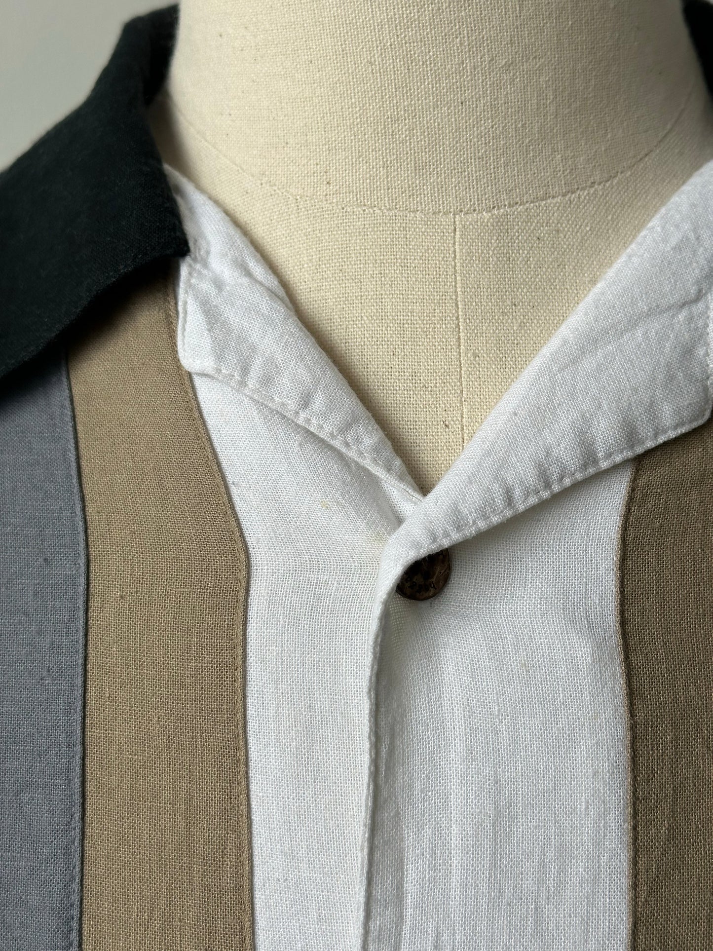 Vintage 1990s Linen Short Sleeve Stripe Shirt - XL