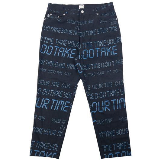 Vintage 2000s Moschino Jeans Take Your Time Digital Monogram Trousers Size W36