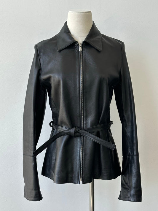 Vintage 1990s Belted Leather Jacket - S