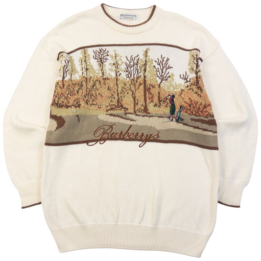 Vintage 90s Burberry Golfer Knit Jumper Size M | Medium, Cream