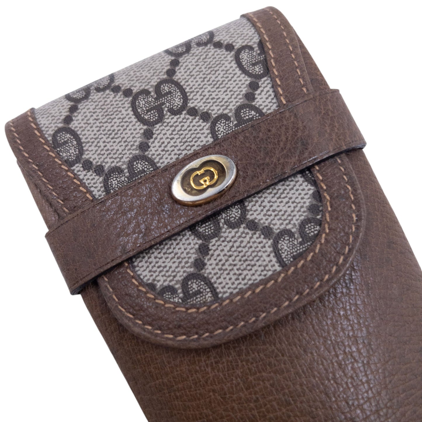 Vintage Gucci Monogram Leather Glasses Sleeve Case | O/S, Brown