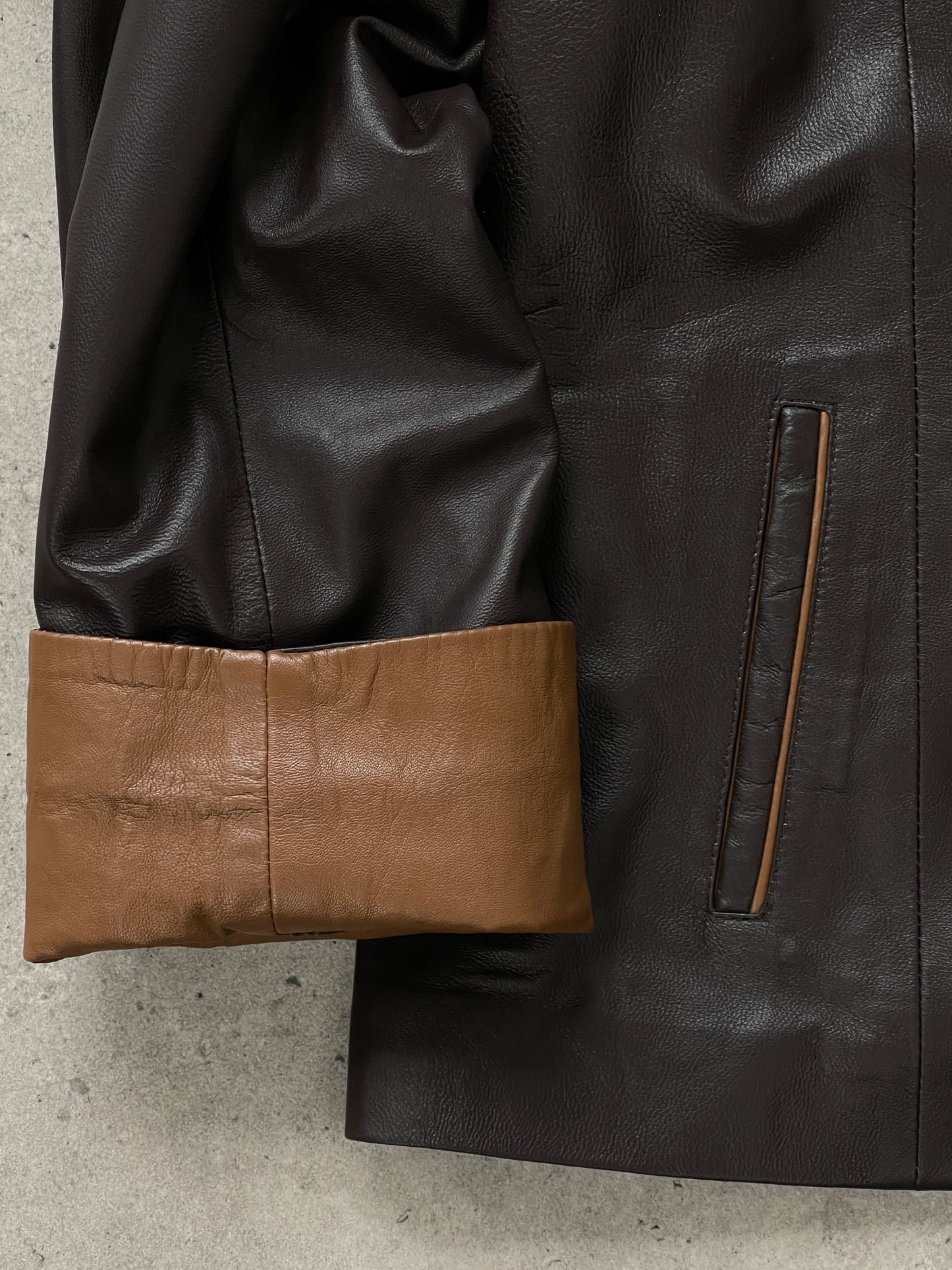Vintage 1990s High Neck Contrast Leather Jacket - XL