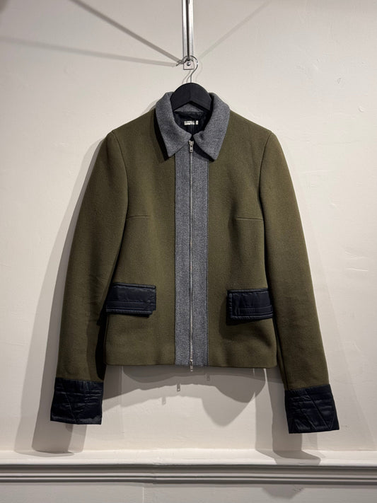 Miu Miu Khaki Grey 90s/00s Wool Jacket | Large, Multicoloured