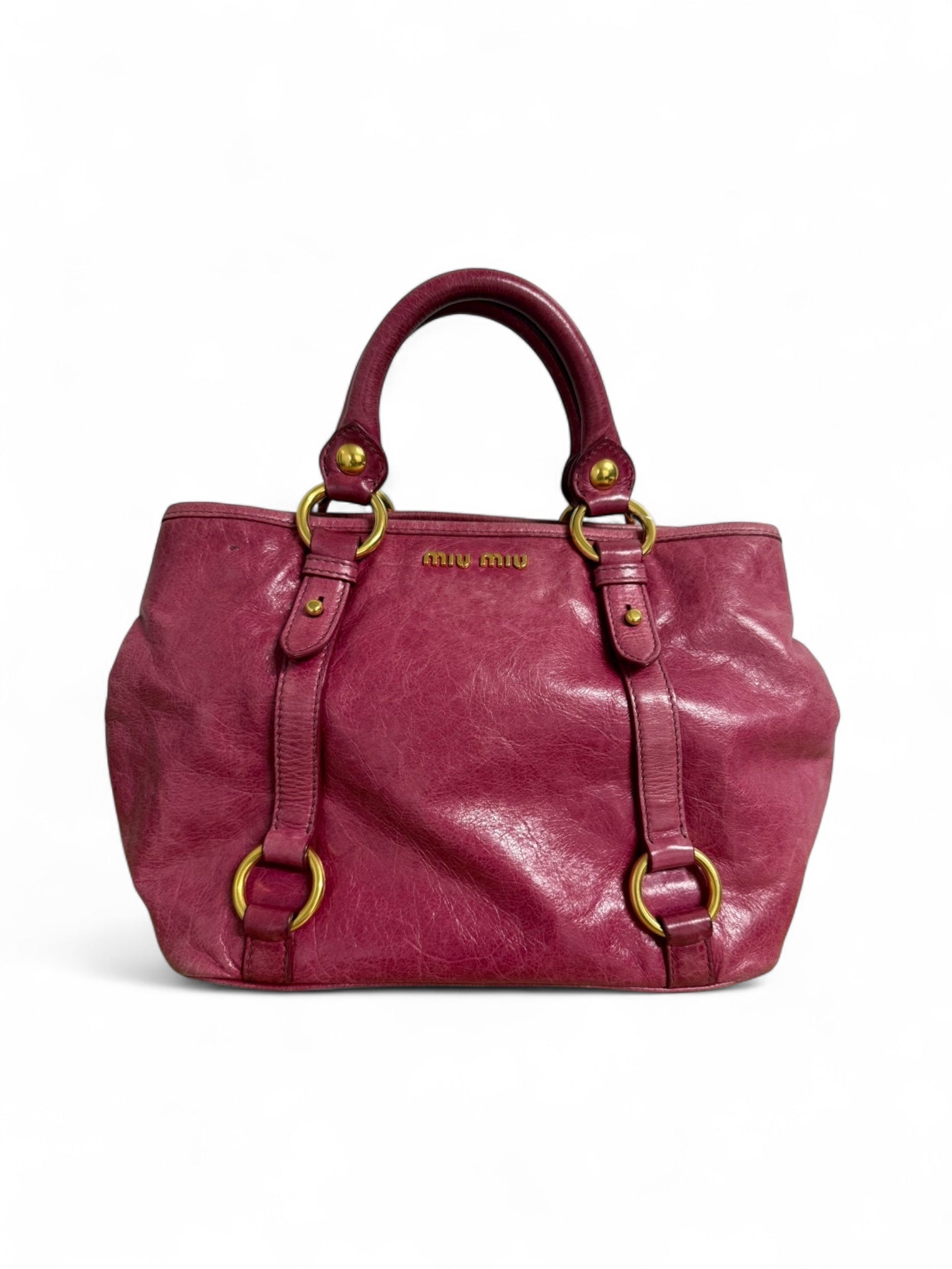 バッグ MIUMIU 2WAY pink handbag VITELLO LUX Miu Miu Vitello Lux Handbag Leather Pink Side Ribbon – Anne Closet