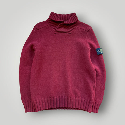 Stone Island AW/12 Shall Collar Lana Wool Knit Jumper L | O/S, Red