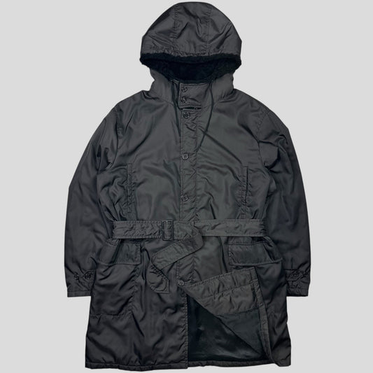 Prada Milano 00’s Sherpa Hood Padded Nylon Canvas Multipocket Coat - XXL
