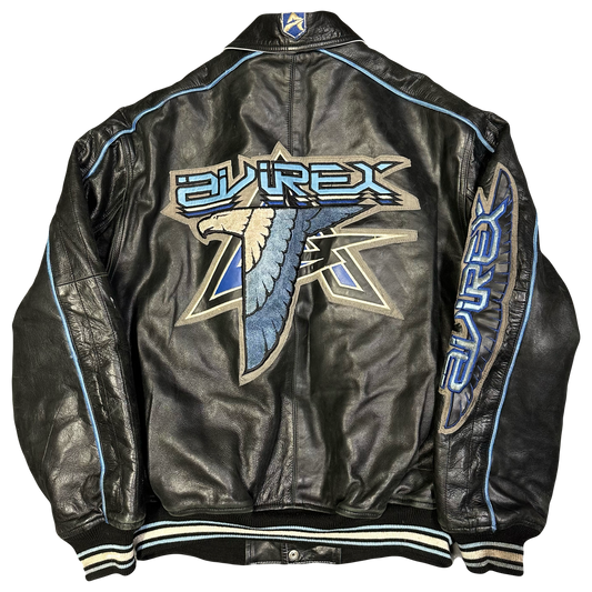 Avirex Leather Jacket In Black & Blue ( M )