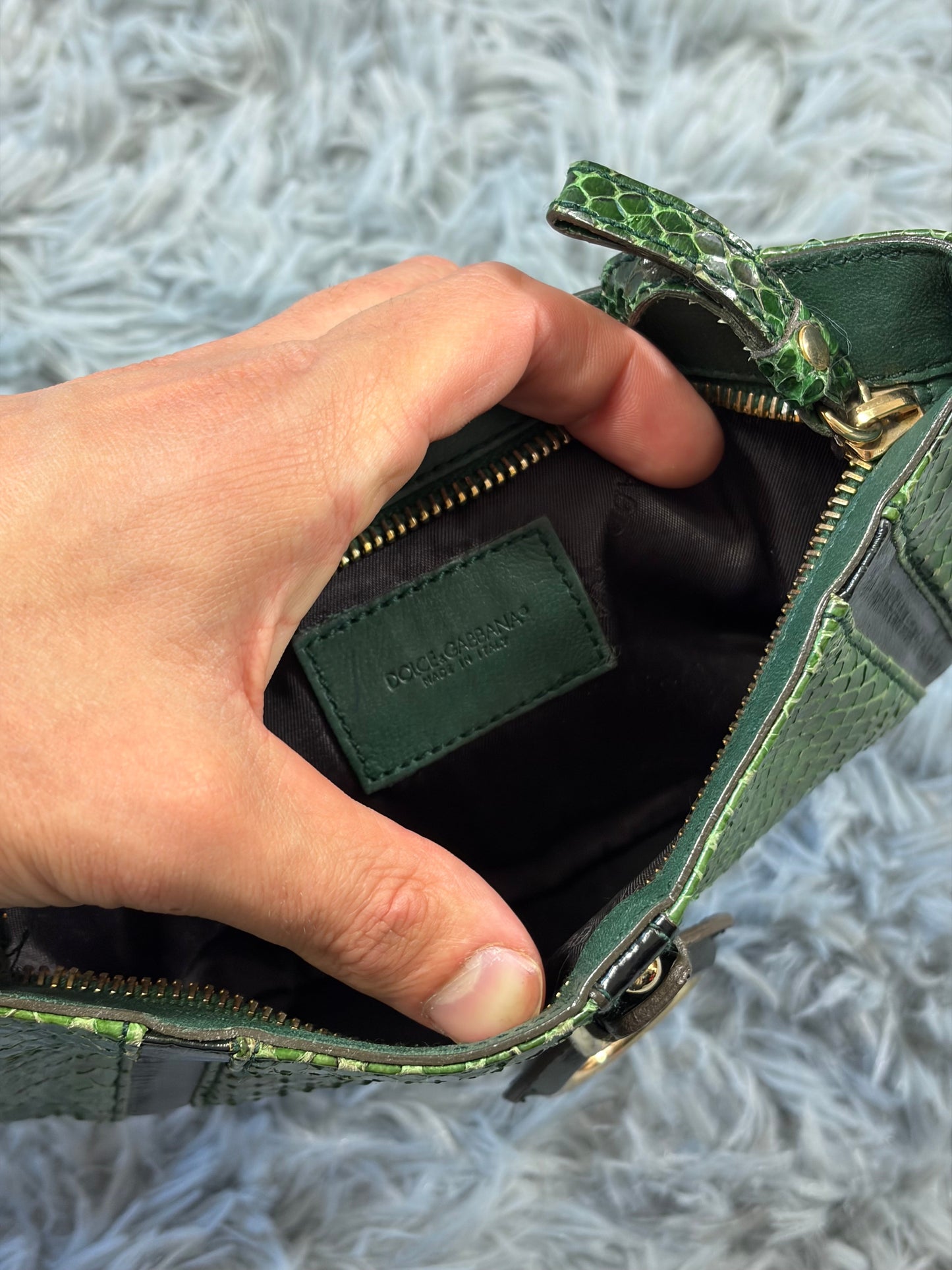 Dolce & Gabbana 00’s Python Skin Green Leather Shoulder Bag | O/S, Gold