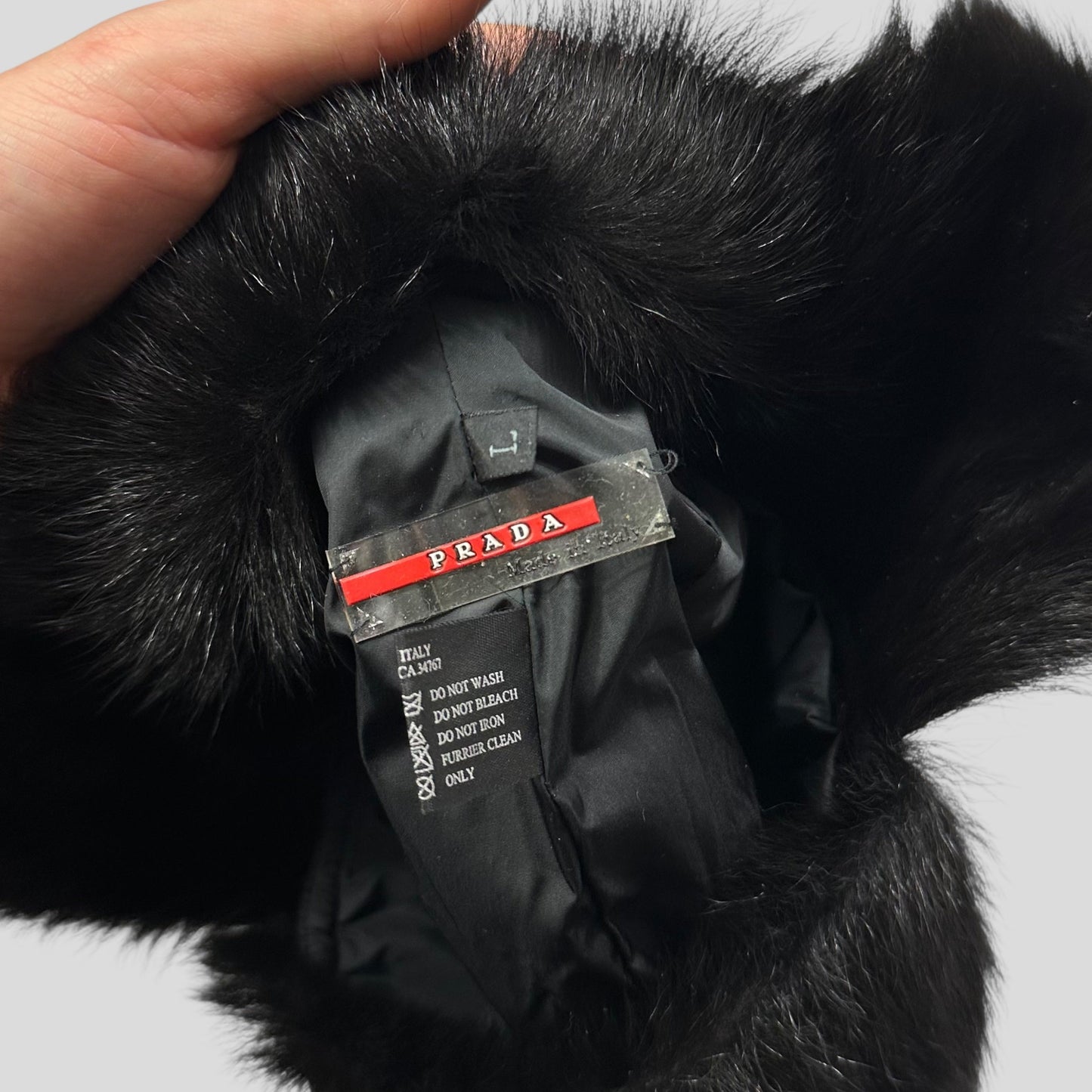 Prada Sport AW99 Goat Fur Nylon Canvas Trapper Hat - L (M) | O/S, Black