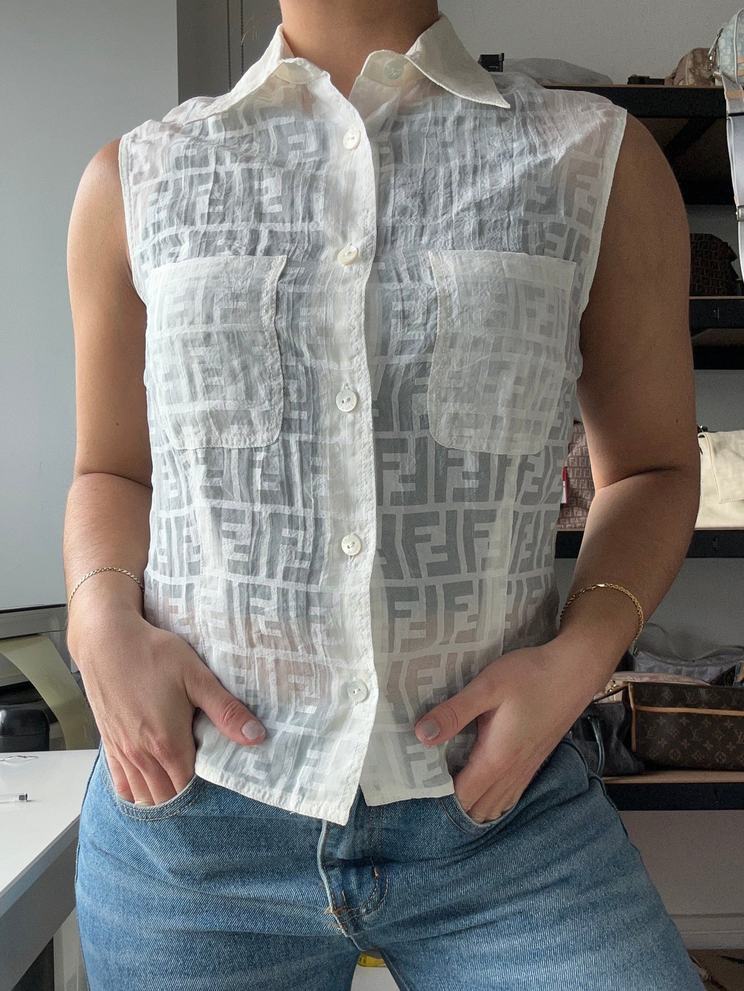 Vintage Fendi Zucca Mesh Shirt | Default Title, Cream