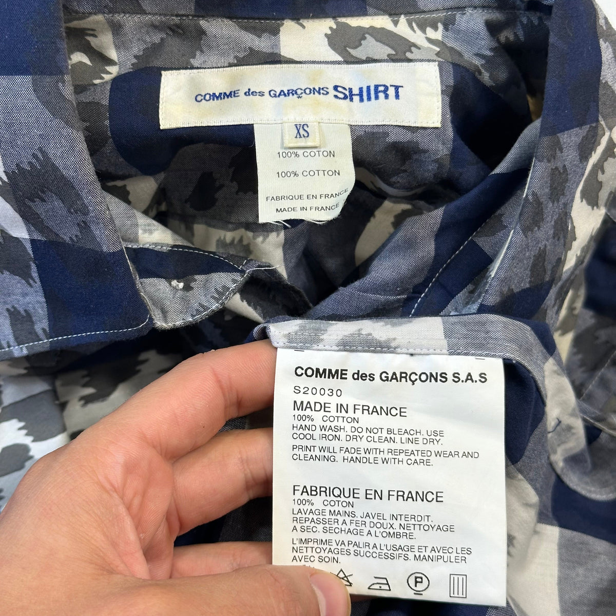 CDG SHIRT 00’s Camo Check Short Sleeve Shirt - S | XS, Blue