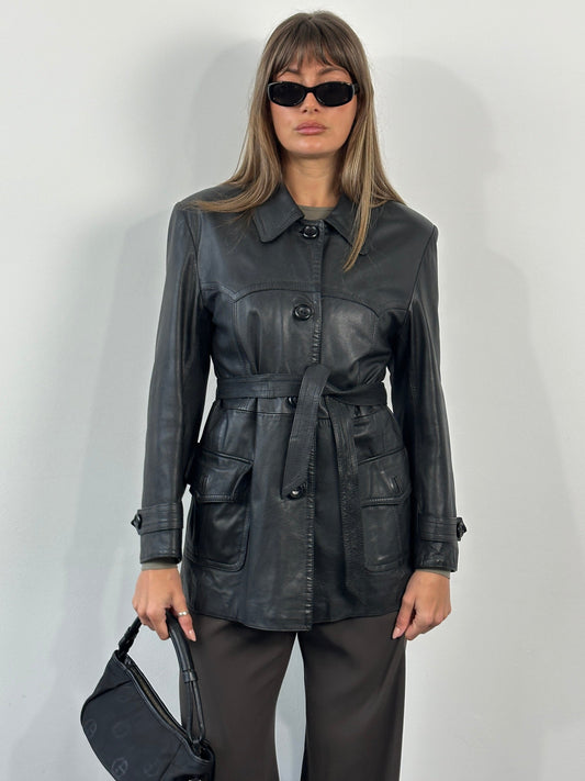 Vintage 1990s Belted Leather Jacket - M