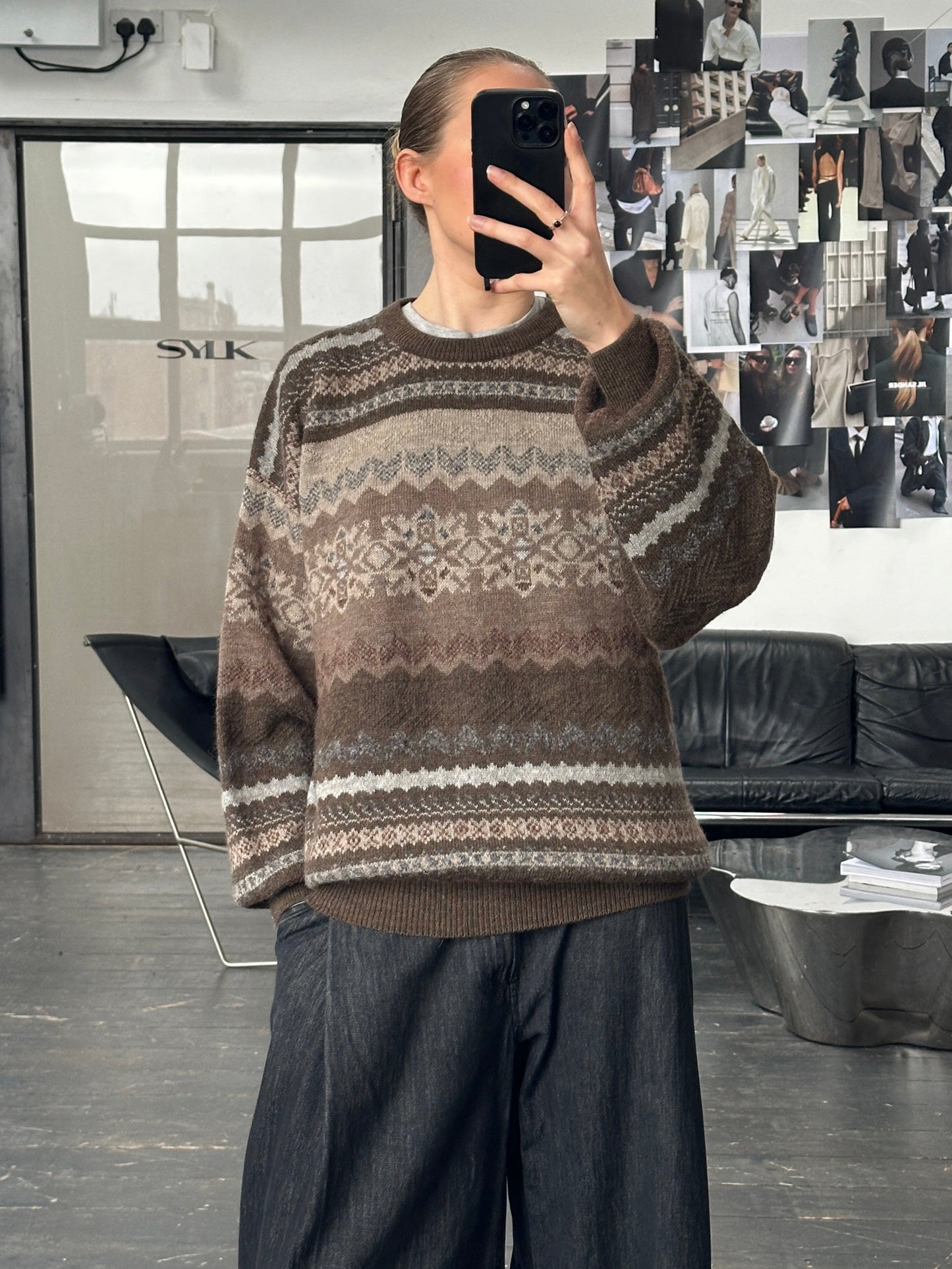 Italian Vintage 1990s Wool Alpaca Patterned Knit Jumper - XL