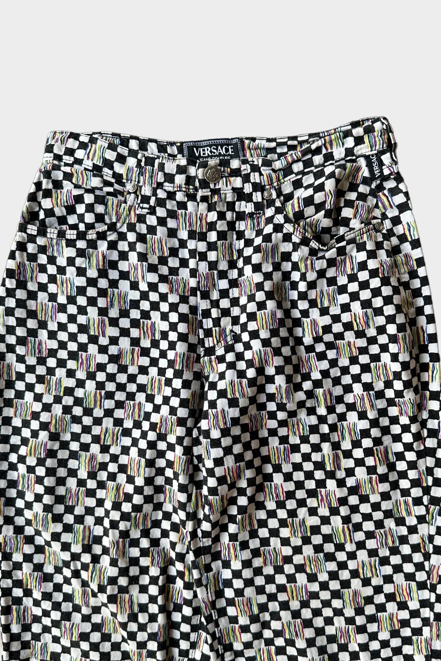 Versace Jeans 1990'S Checkered Monochrome Printed Trousers (faded)
