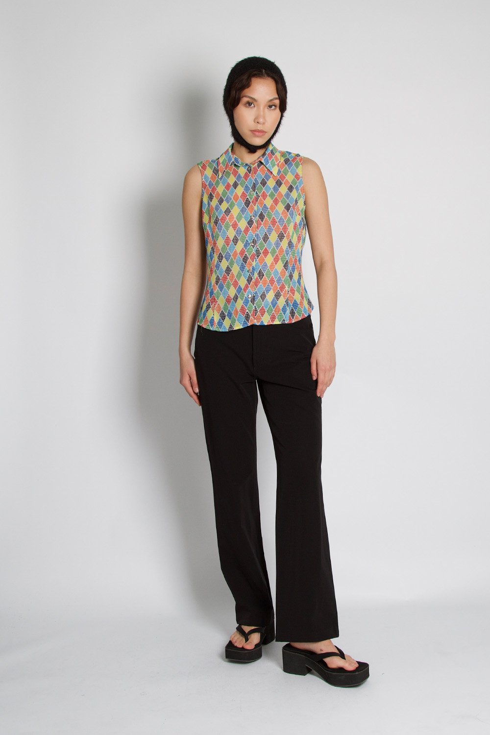 Versace Couture Vintage Jacquard Sheer Sleeveless Top