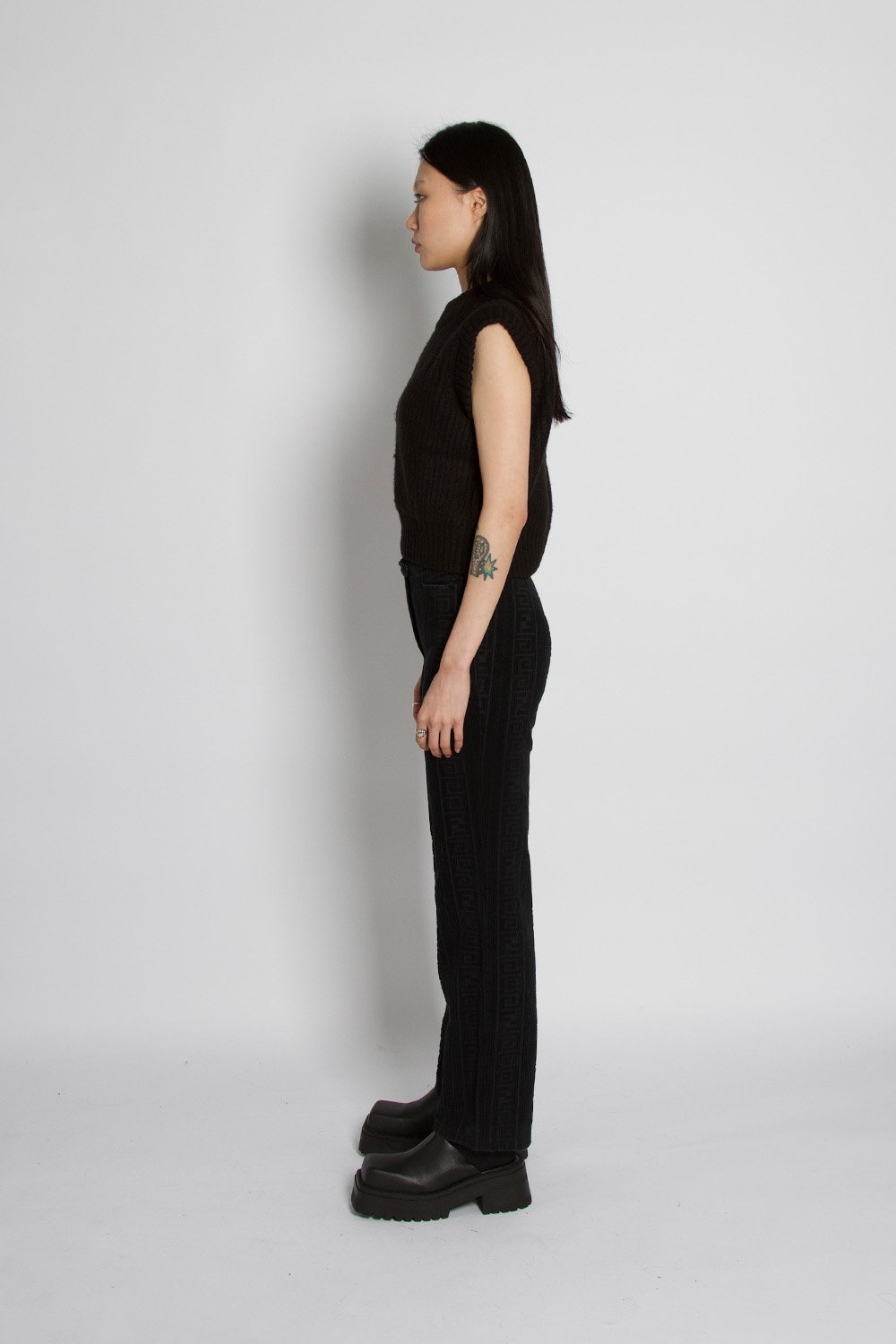 Fendi Vintage Zucca Print Velvet Black Trousers