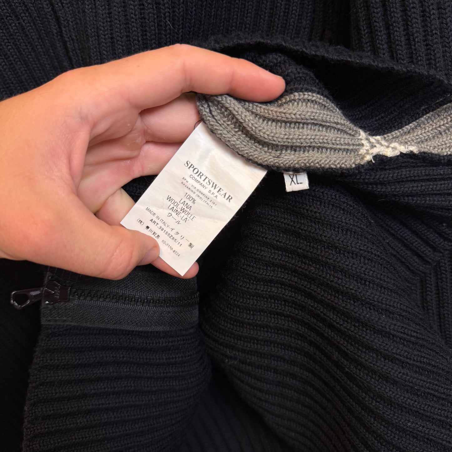 Early 00’s Stone Island Ribbed Knit Full Zip (XL) | XL, Black