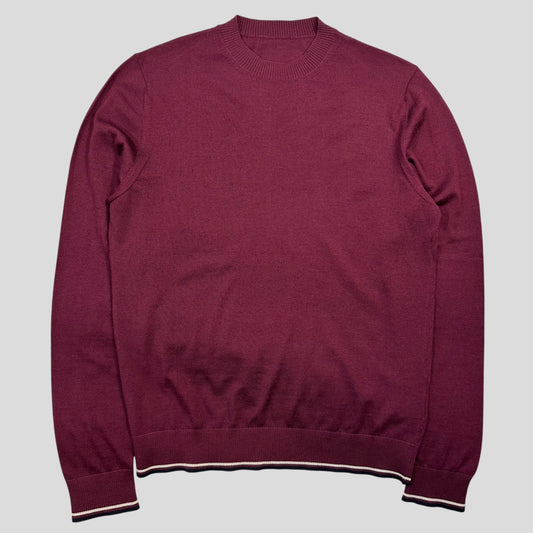 Prada Milano 2018 Wine Ribbed Silk & Wool Knit Sweater - M | Default Title, Burgundy