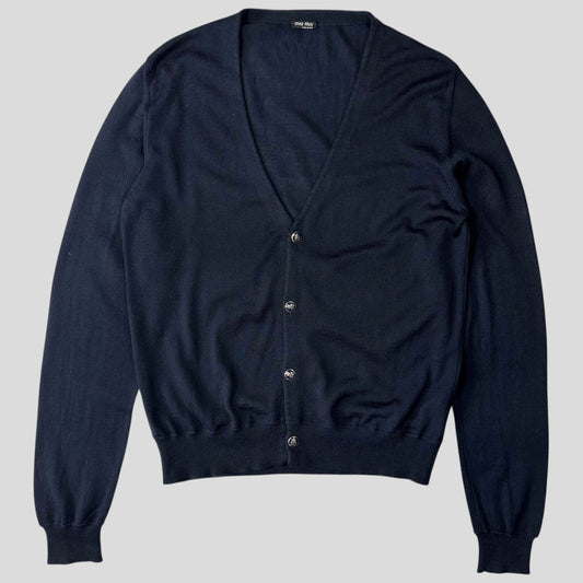 Miu Miu 00’s Crest Buttoned Navy Wool Cardigan - S/M