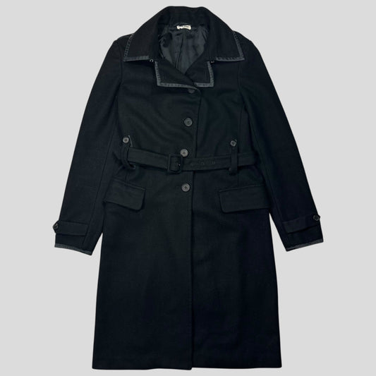 Miu Miu 2006 Wool + Nylon Mini Belted Trench Coat - IT38 | Default Title, Black
