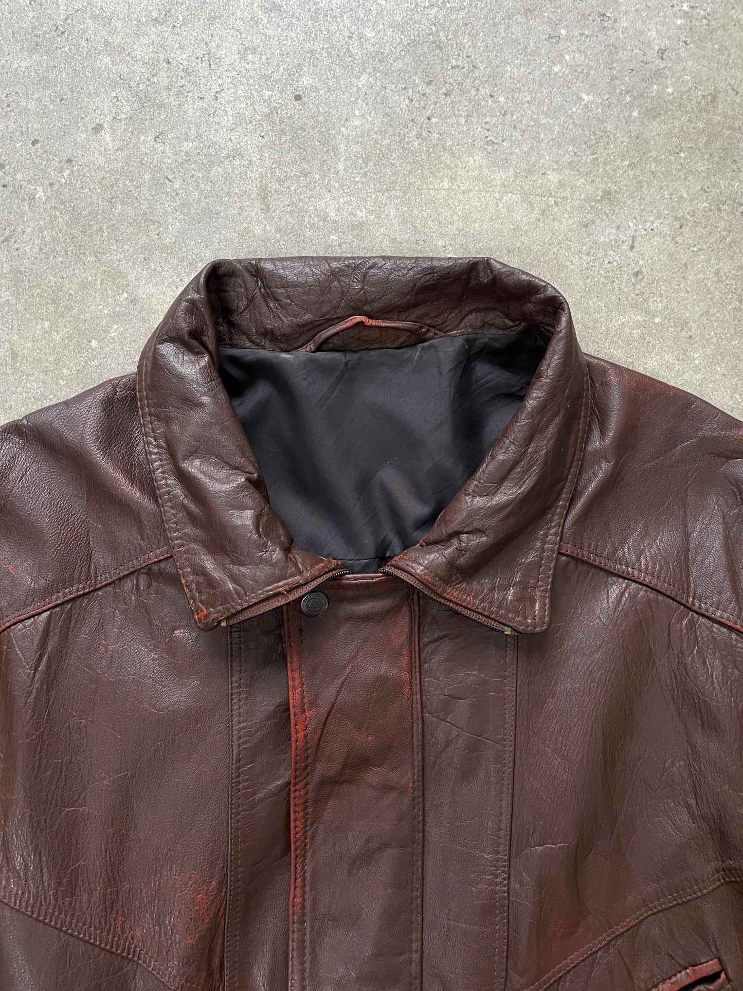 Vintage 1990s Funnel Neck Aged Leather Bomber Jacket - XL