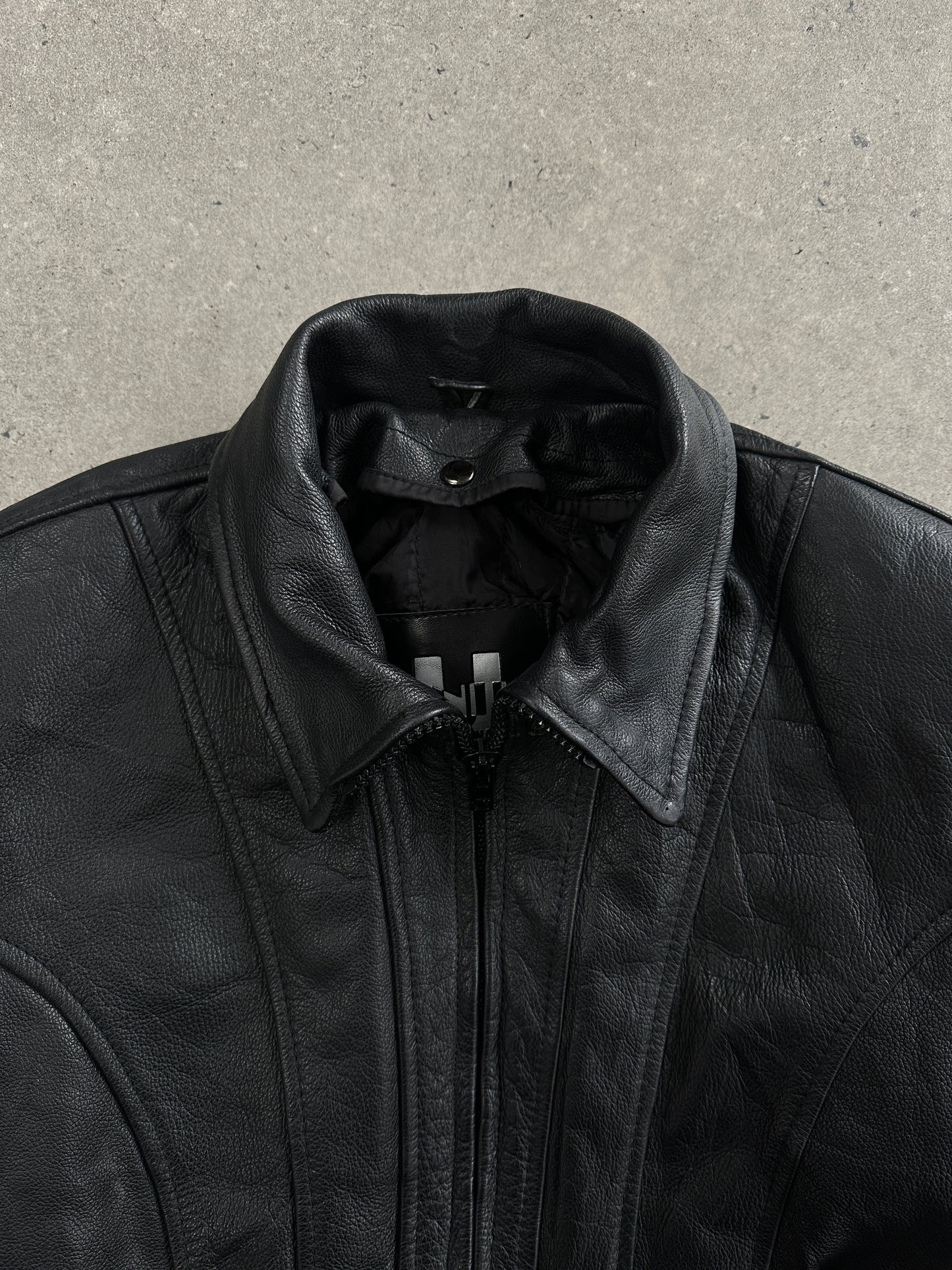 Vintage 1990s High Neck Belted Leather Jacket - M