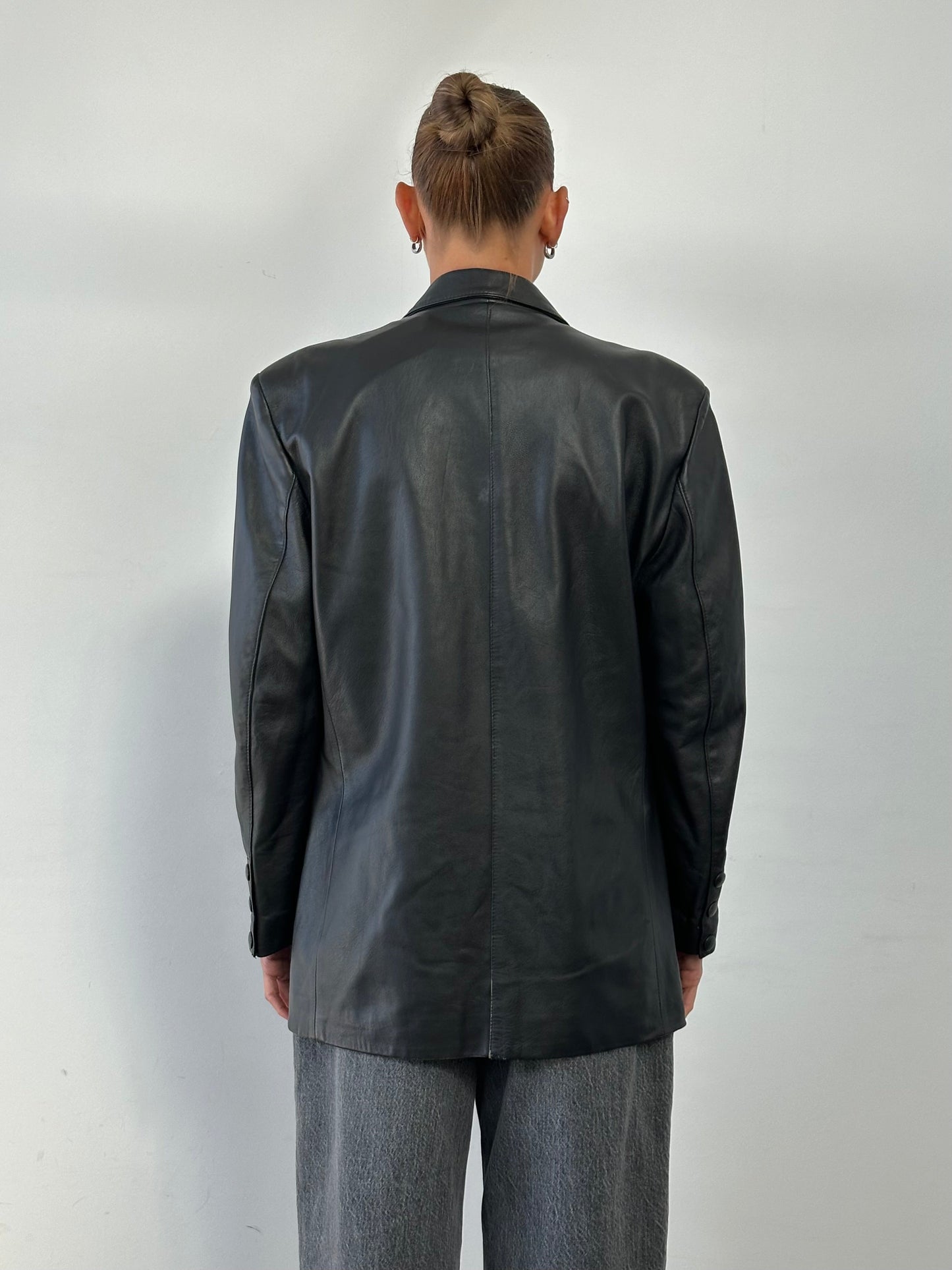 Vintage Double Breasted Leather Blazer Jacket - L