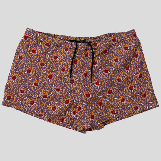 Miu Miu 00’s Baroque Paisley Print Cotton Swim Shorts - IT52 | Default Title, Tan