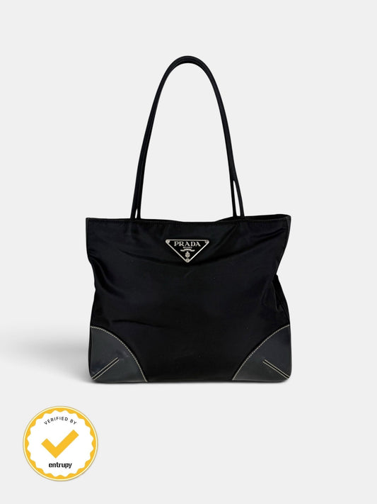 90s Prada Nylon Black Tote Bag | O/S, Black