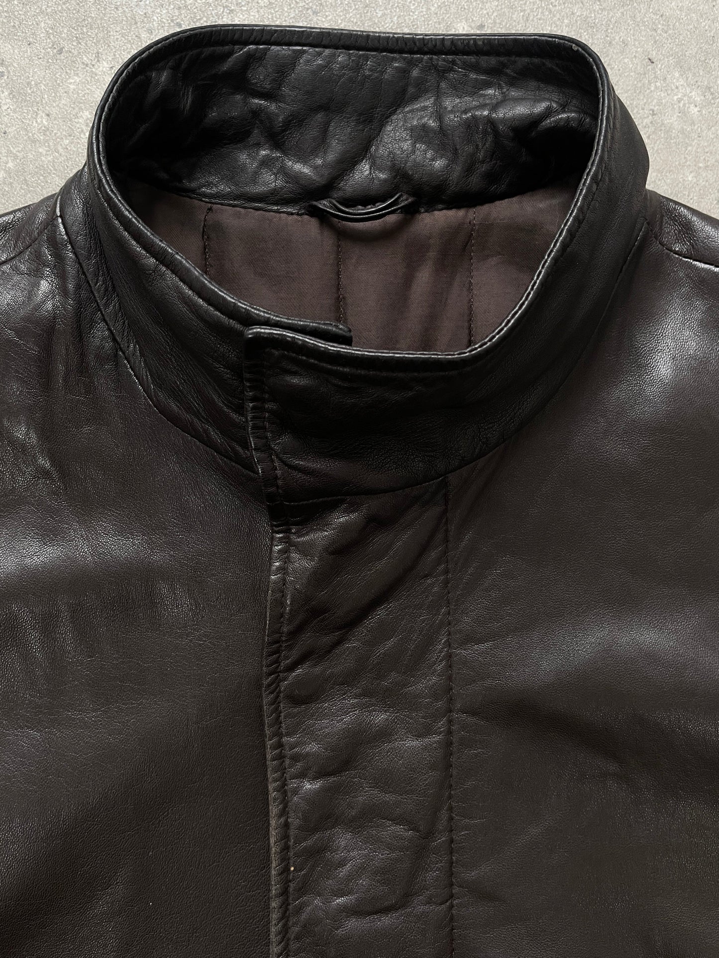 Jaeger 1990s Concealed Placket High Neck Leather Jacket - XL
