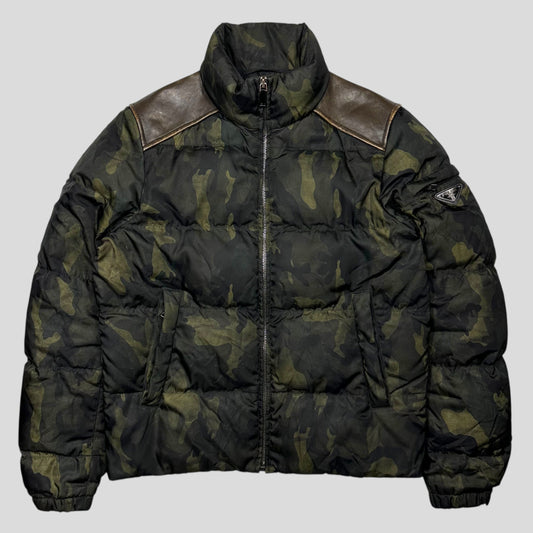 Prada Milano 2014 Green Camo Nylon Elder Down Leather Puffer - IT46