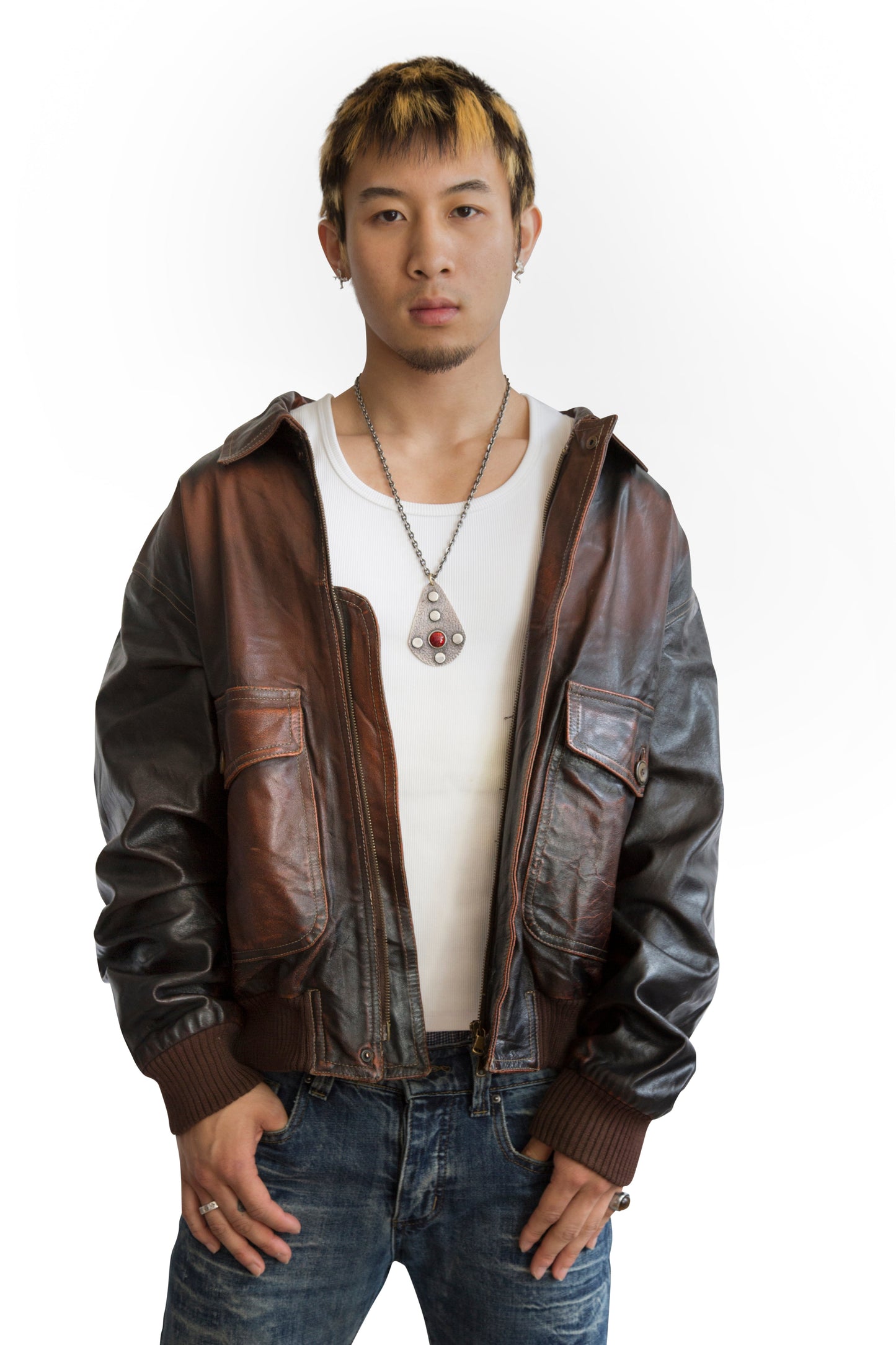 Sergio Valentino Distressed Orange Leather Jacket