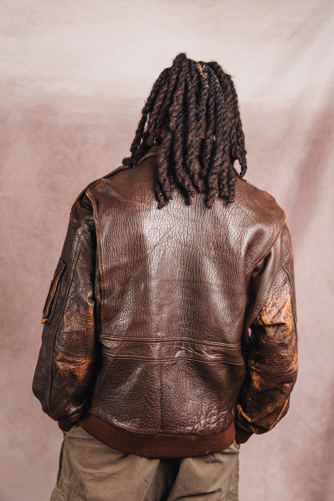1980's Atlantic Air Crossing Distressed Brown Leather Bomber Jacket | Extra Large, Multicoloured