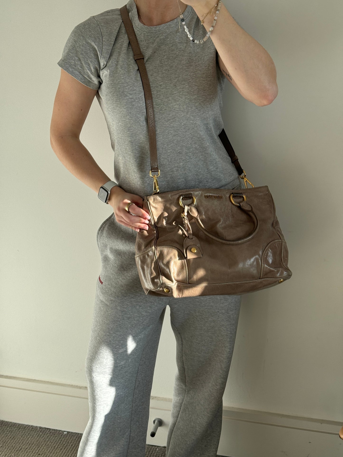 2010s Miu Miu Vitello Shine 2Way Tote Bag | O/S, Gold