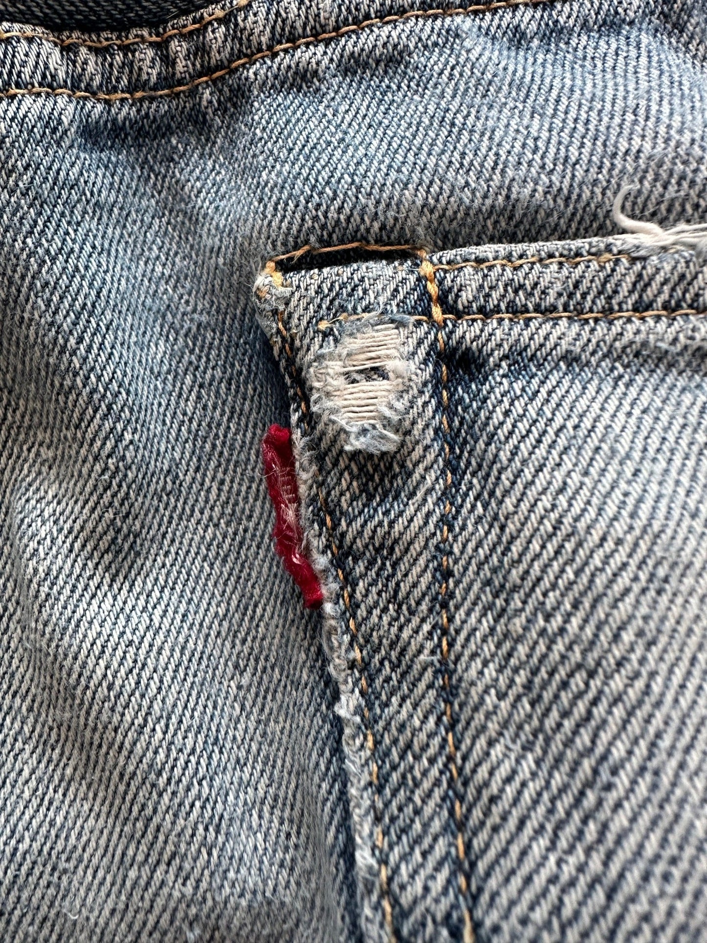 1990's Levi's 501 Repaired ‘Big E’ Selvedge Jeans - 34 x 30 | W34, Red