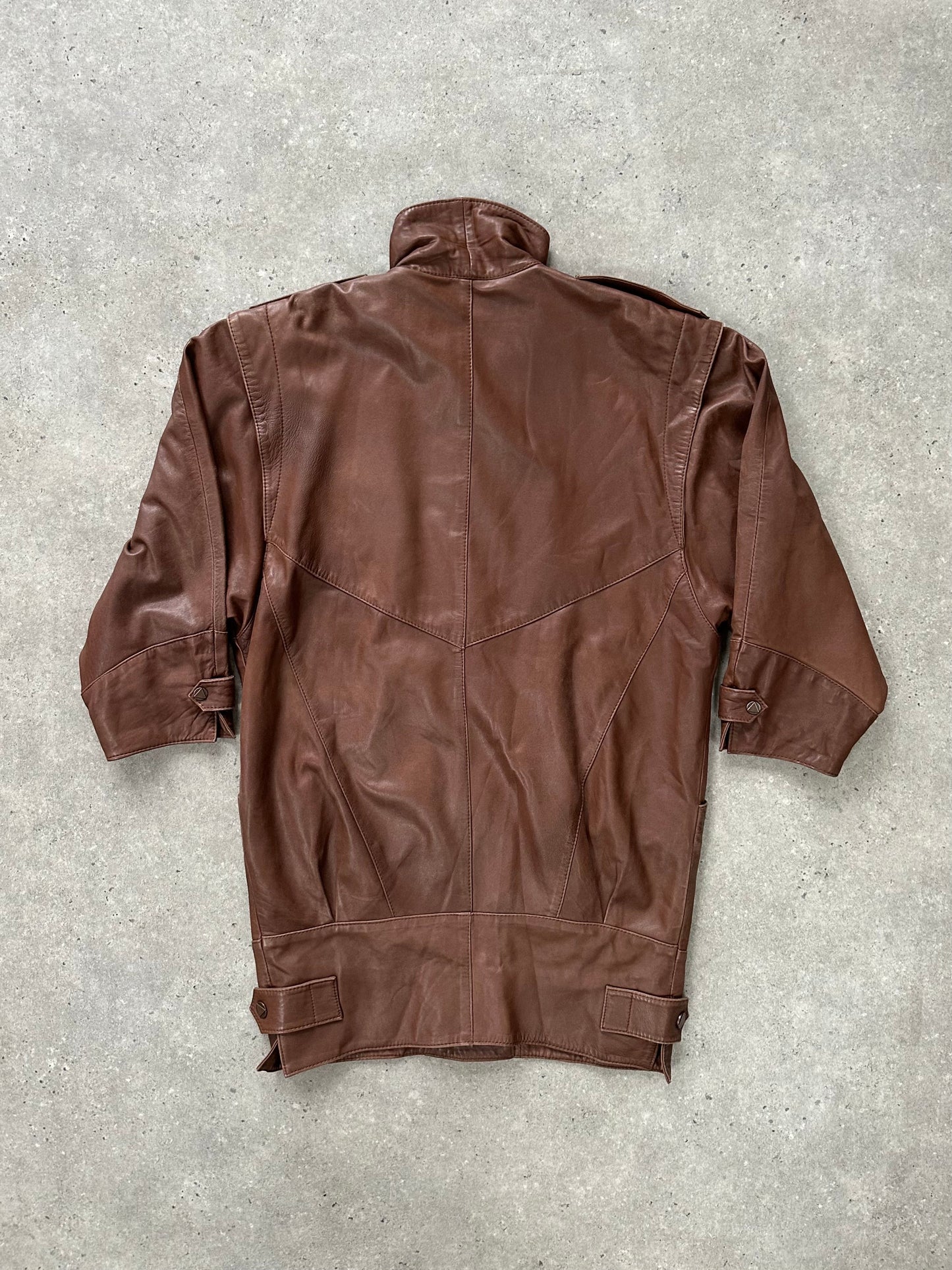 Vintage 1990s Leather High Neck Trench Coat - L