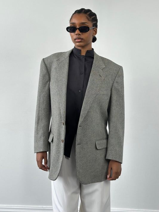 Burberry 1990s Herringbone Pure Wool Single Breasted Blazer - 42R/L